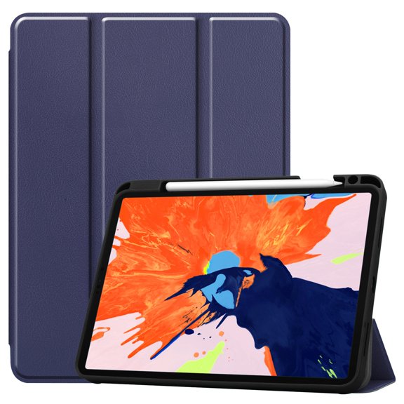 Dteck Slim Fit Case For iPad Pro 12.9 inch 2020 4th Generation with Built-in Pencil Holder, [Support Apple Pencil Wireless Charging] Tri-Fold Stand Magnetic Flip Auto Wake Sleep Case CoverBlue