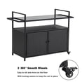 thumbnail image 5 of Bellemave Outdoor Serving Cart PE Rattan Wicker Mobile Bar Cart with 2 Lockable Wheels and Tempered Glass Tabletop Rolling Patio Table Beverage Storage Counter Table for Party, Yard, Black, 5 of 10