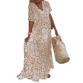 thumbnail image 1 of Fashnice Robe d'Été de Plage pour Femmes Col en V Robes Évasées Manches Courtes Longue Robe Maxi Décontractée Voyage Jaune TG, 1 of 2