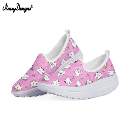

Women s Nursing Flats Shoes Funny Teeth Printing Woman Casual Ladies Air Mesh Slip On Swing Heightreasing Shoes