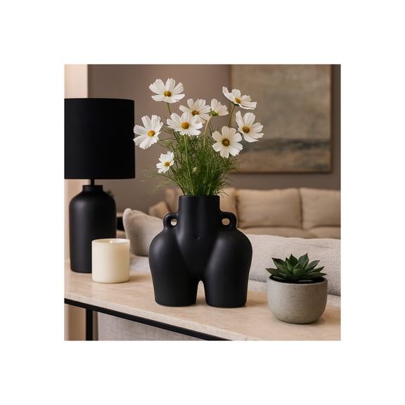 Decorative Ceramic Vase for Living Room Decor and Home Accents - Modern House Display for Entryway Table Decor and Shelf - Modern Flower Vase for Room, Bedroom, or Office Decor - 8", Black