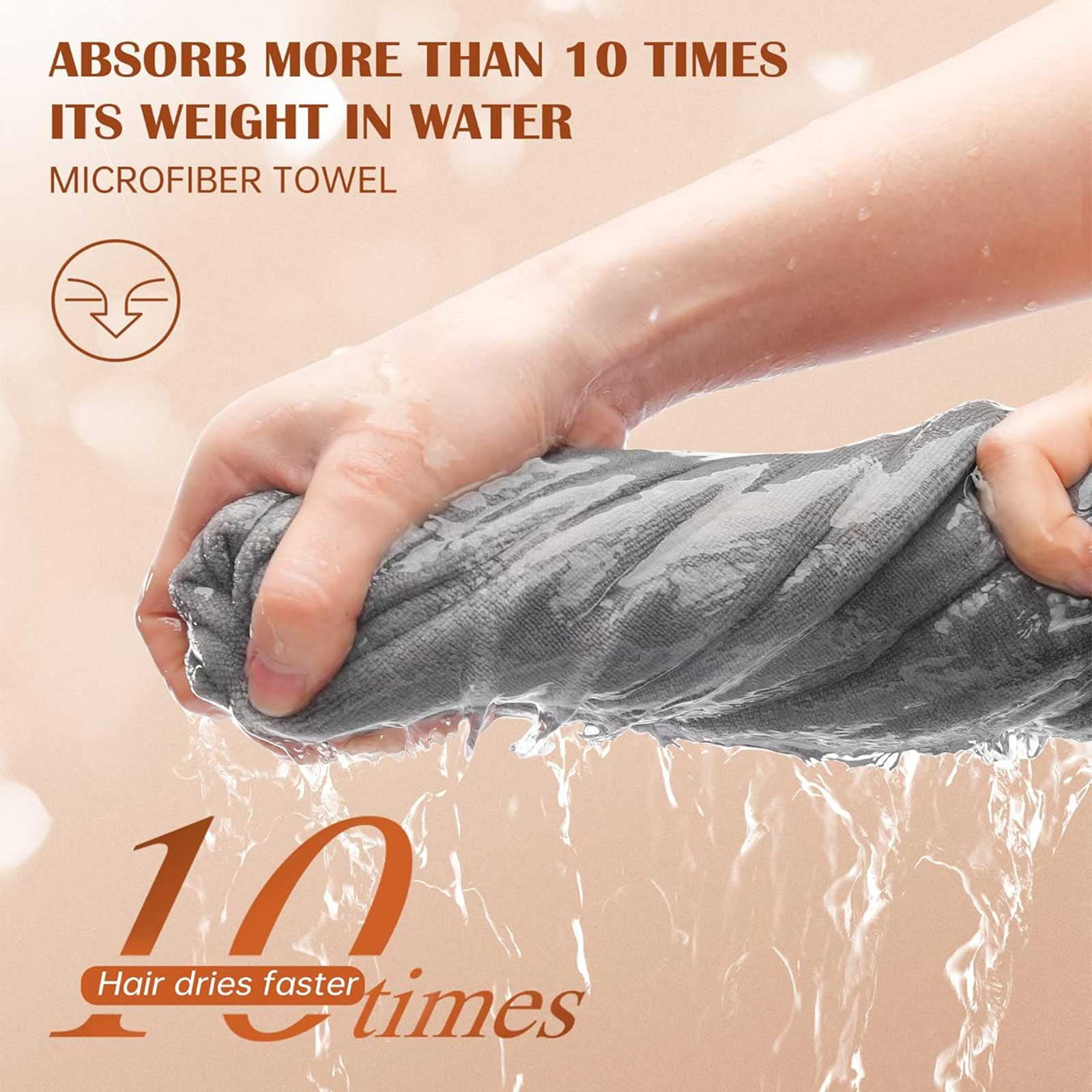 3PCS Microfiber Hair Towel Wrap Ultra Absorbent Hair Turbans for Women Curly, Long & Thick Hair (Blue, Grey, Pink)