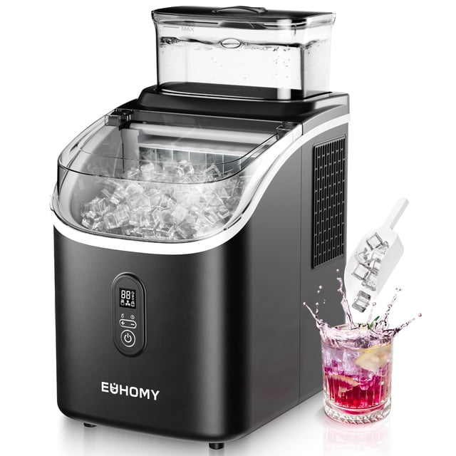 Máquina para hacer cubitos de hielo EUHOMY para encimera, 34 kg/día, negra