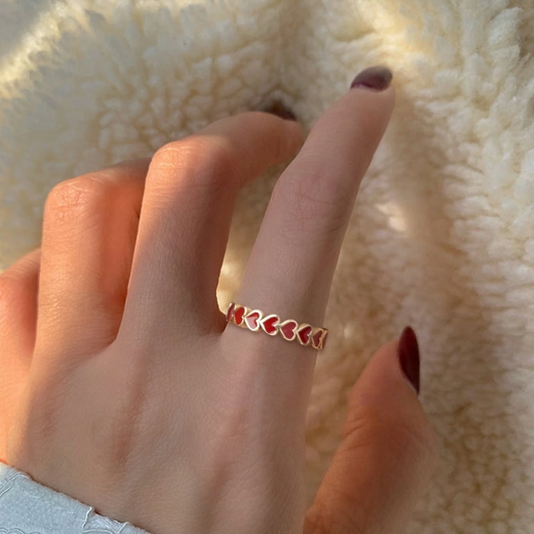 Dengmore Ring Vintage Romantic ExquisPendant Red Love Geometry
