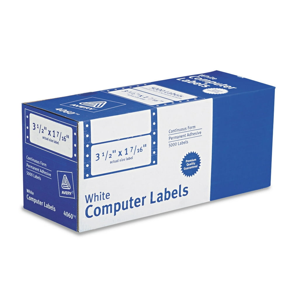 Avery Continuous Form Computer Labels, Permanent Adhesive, 31/2" x 17/16", 5,000 Labels (4060