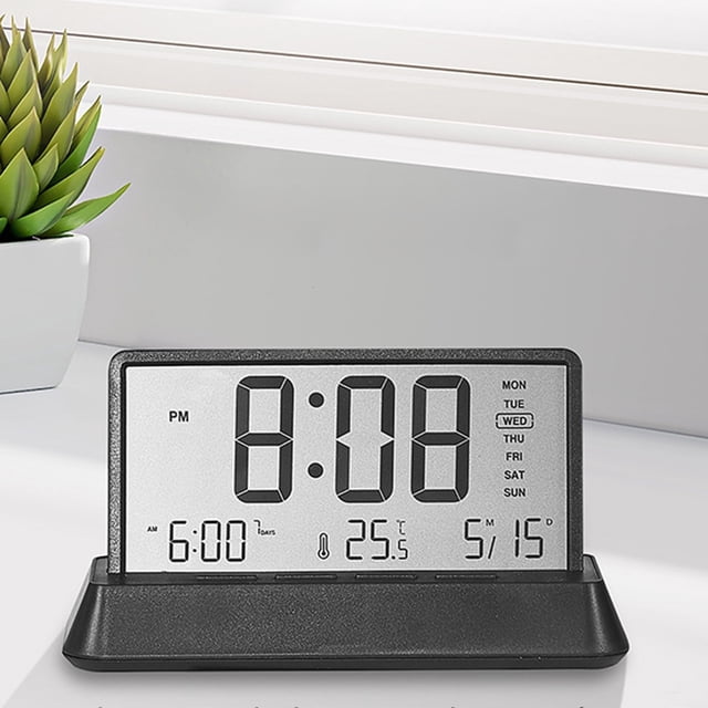 Multi-Function Digital LCD Weather Clock with Large Screen - Indoor Temperature and Humidity Meter, Alarm Clock, Weekly Calendar, Weather Forecasts, Adjustable Brightness Black