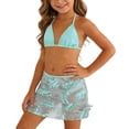 thumbnail image 6 of Tisuna 3 Pieces Swimwear For Girls Child Solid Color Halter Bikini Set With Floral Print Skirt Swimsuit Cute Stylish Teen Girls Summer Beach Seaside Bathing Suit Mint Green Size 15-16 Years, 6 of 7