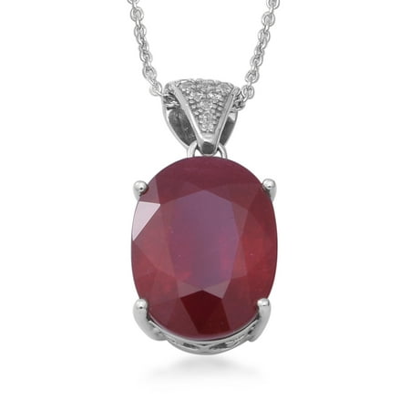 Shop LC 925 Sterling Silver Oval Fissure Filled Ruby White Zircon Necklace Platinum Plated Pendant Bridal Anniversary Engagement Wedding Size 18" Ct 11.1 For Women Jewelry