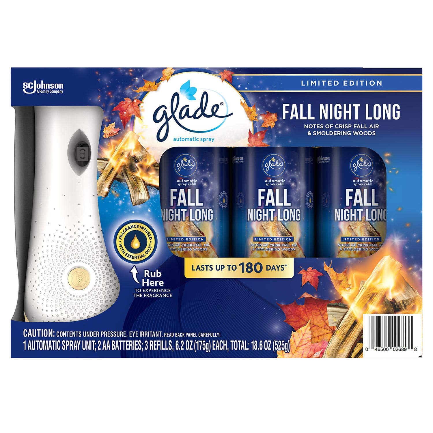 Glade Automatic Spray Diffuser Kit plus 3 Refills (Fall Night Long) Limited Edition