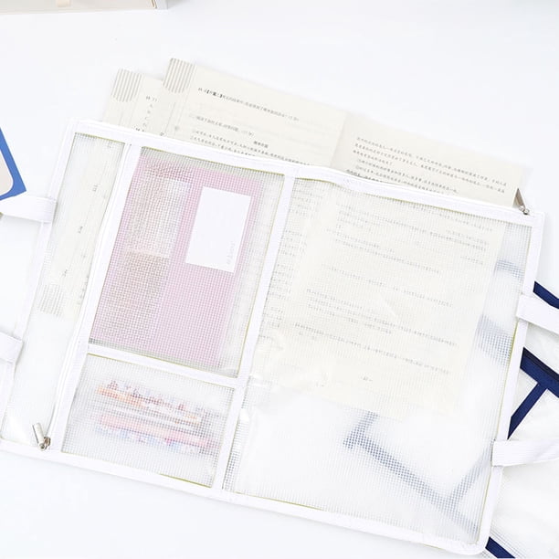 Bolsa organizadora de documentos de malla con múltiples bolsillos y asa, con cremallera, ideal para la escuela y la oficina. Bolsillo para material de oficina de EVA.