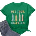 thumbnail image 5 of Virmaxy Get Your Crayon Womens Trendy Letter Printed Dressy Tops Round Neck Short Sleeve Loose Blouses Comfy Tunic Tops Summer Fashion Casual Baggy Basic Tee Green M, 5 of 6