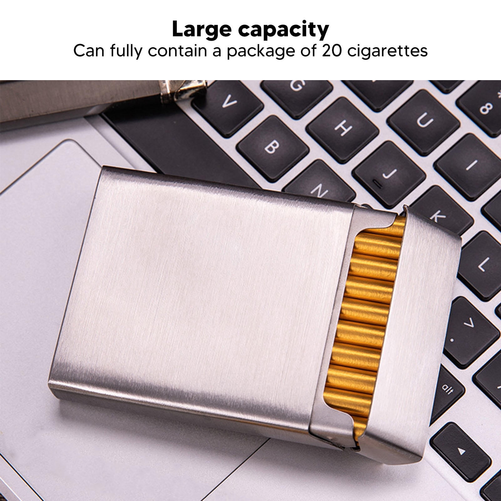 LAZIOEGR Stainless Steel Cigarette Holder Case Large Capacity Portable Hard-Shell Metal Box for 20 Cigarettes (3.94 inches / 10 cm, Silver)