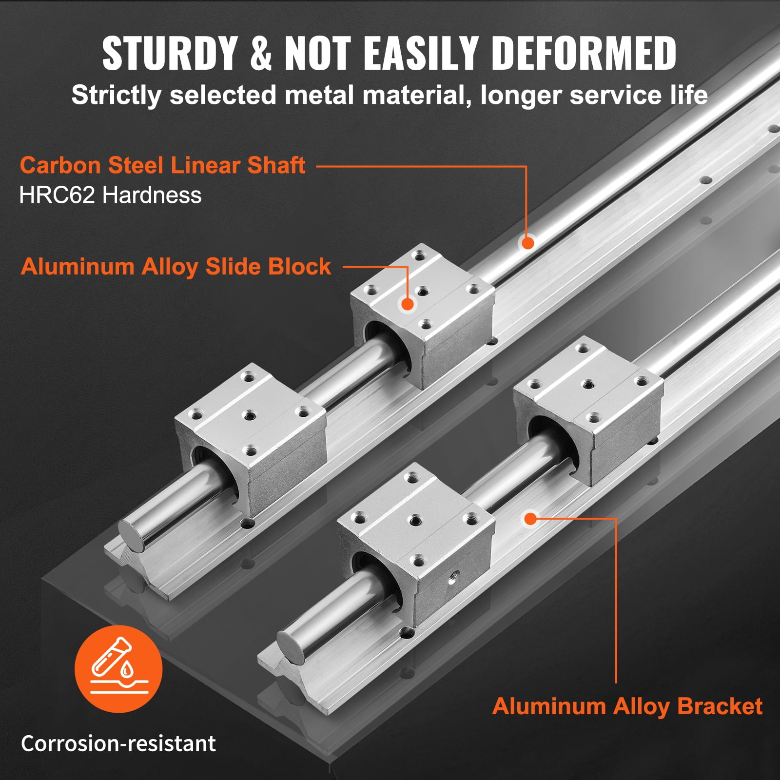 KFFKFF SKYSHALO Linear Track Kit SBR12‑C 1000L 1000mm Carbon Steel/Aluminum Silver,6