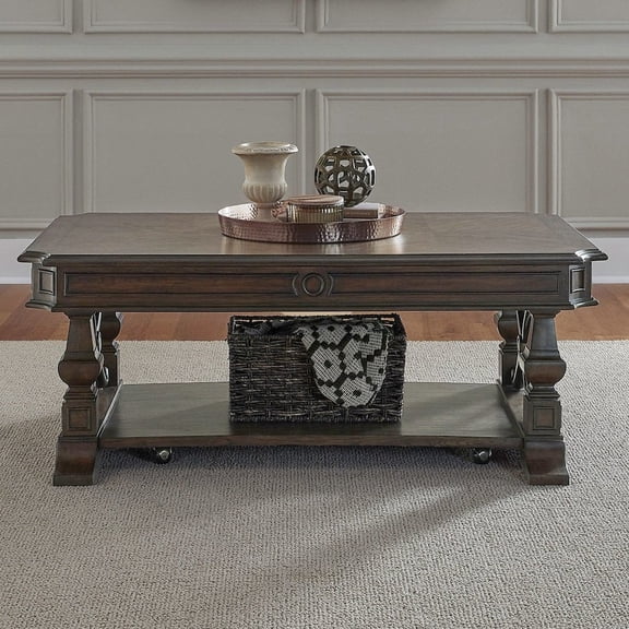 Liberty Furniture Providence Park Cocktail Table with Casters for Living Room - Chateau Brown