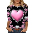 thumbnail image 2 of Valentines Womens 3/4 Sleeve Shirts Heart Graphic Crew Neck Tops Casual Cute Pattern Comfy Tee Festival Funny Soft Fashion Stylish T Shirt Gift for Women, 2 of 5