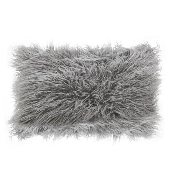 SARO Coussin Décoratif Rectangulaire en Fausse Fourrure Mongole de 18 Po - Brouillard