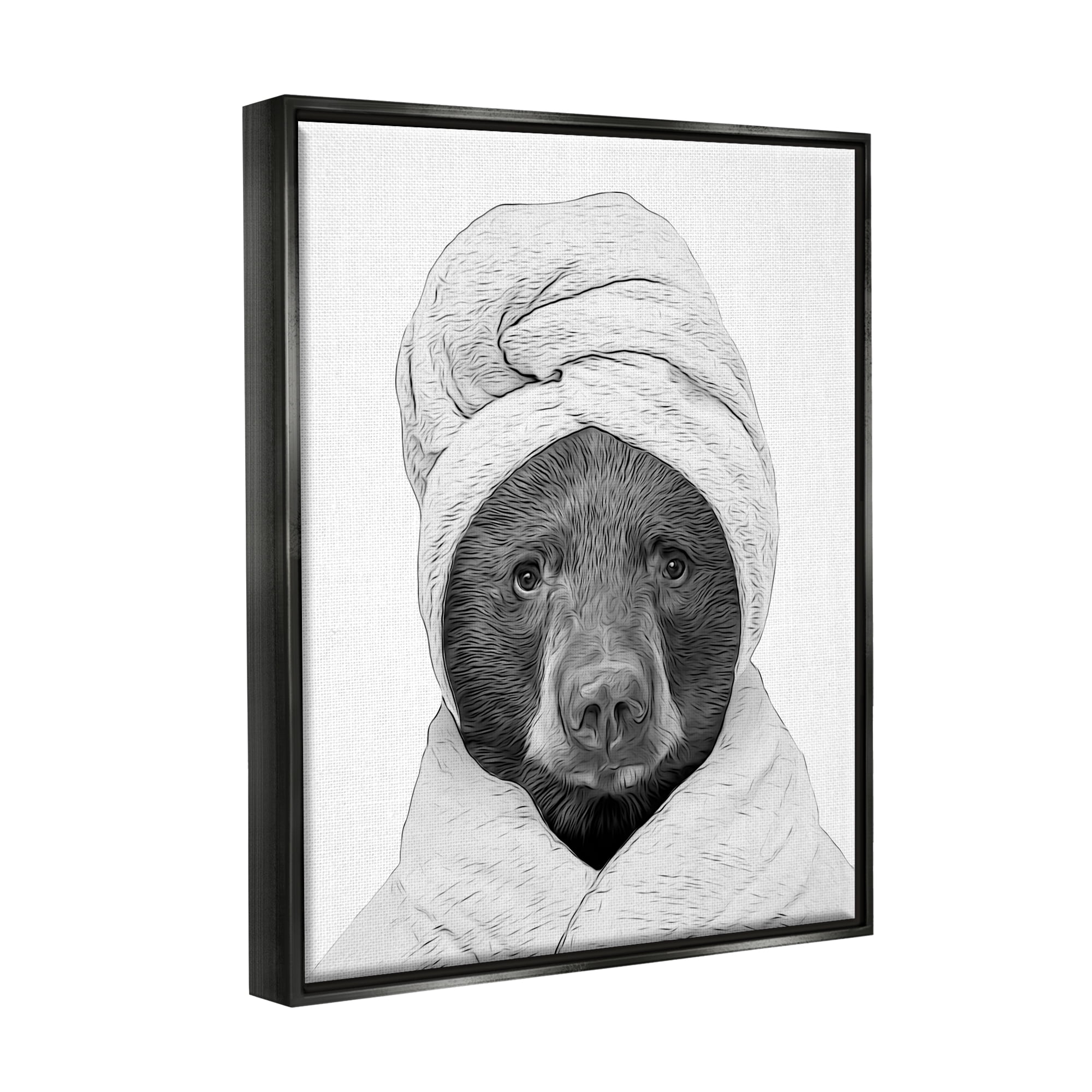 Stupell Industries Bear Hair Towel Funny Animal Animals & Insects Painting Black Floater Framed Art Print Wall Art