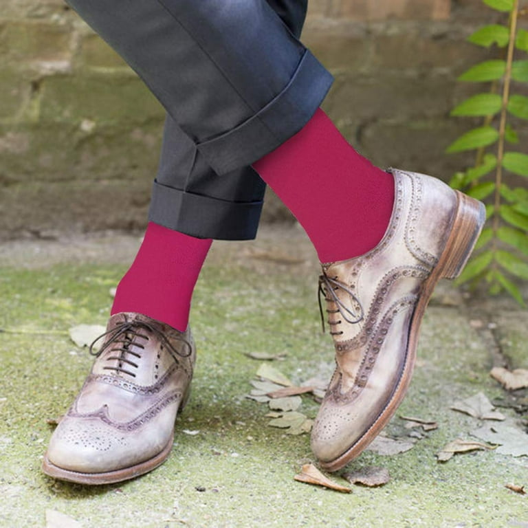 Feraricci 3 Pairs of Solid Color Formal Dress Socks for Men Colorful Comfortable Crew Socks Fuchsia Orange Mint