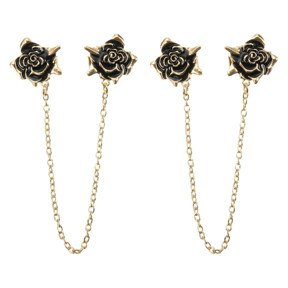 Uxcell 2 Pack Rose Sweater Clips Retro Cardigan Collar Clips with Chain(Gold)