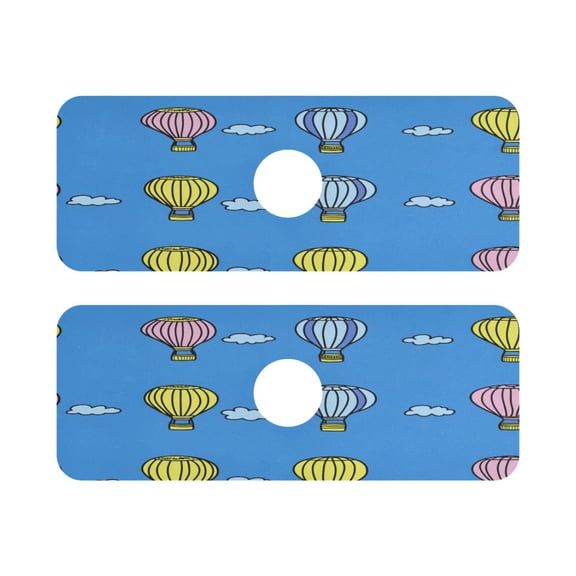 Hot Air Balloons and Clouds Quick Dry Silicone Algae Faucet Pad 14.7x5.4in 2 Pack Absorbent Mat for Kitchen Sink, Bathroom Countertop