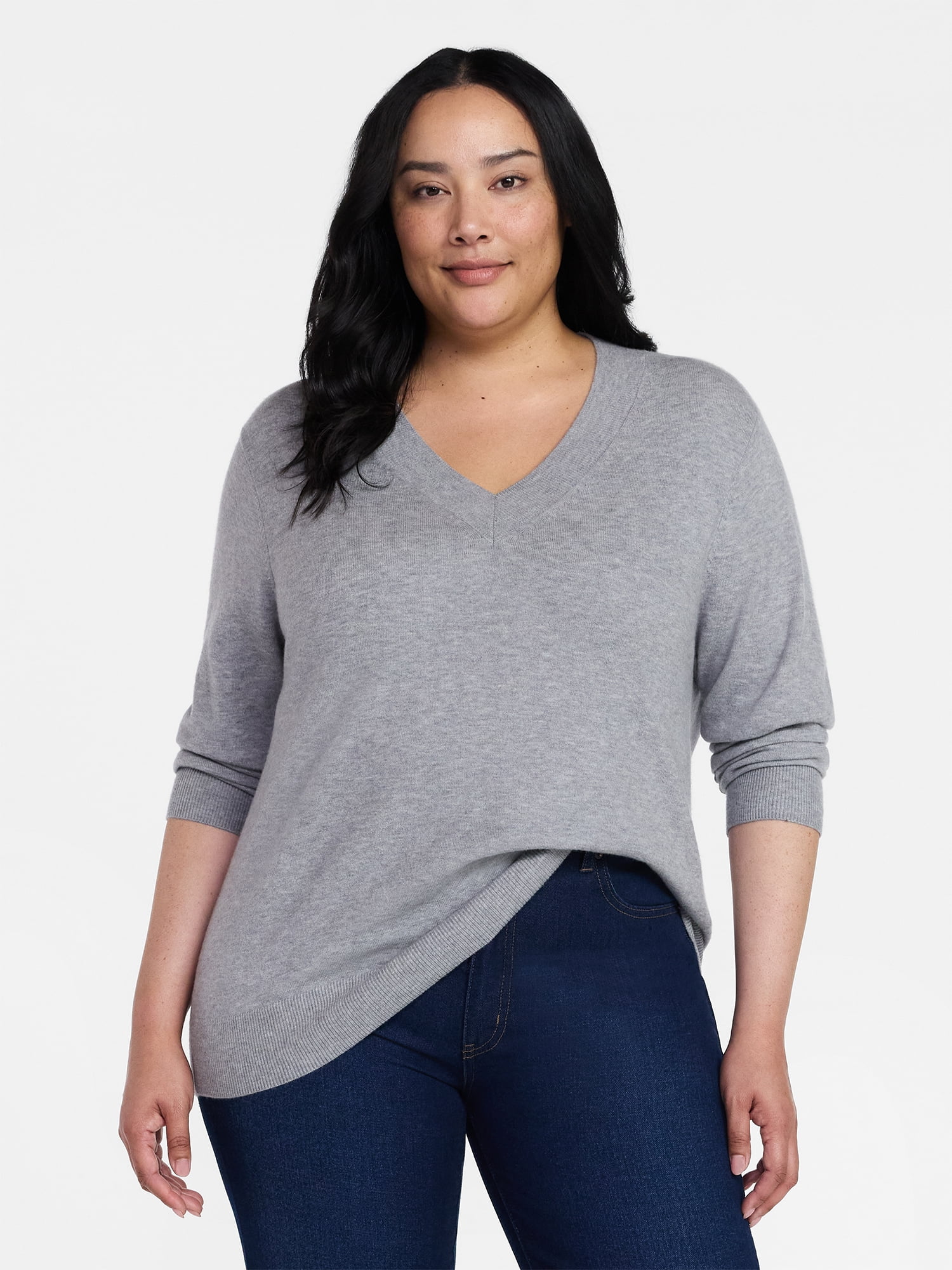 Time and Tru Women’s V-Neck Pullover Sweater, Lightweight, Size XS-XXXL