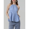 thumbnail image 3 of FOCUSNORM Women's Summer Fashion Tank Tops Sleeveless Open Back Halter Neck Striped Peplum Tops, 3 of 9