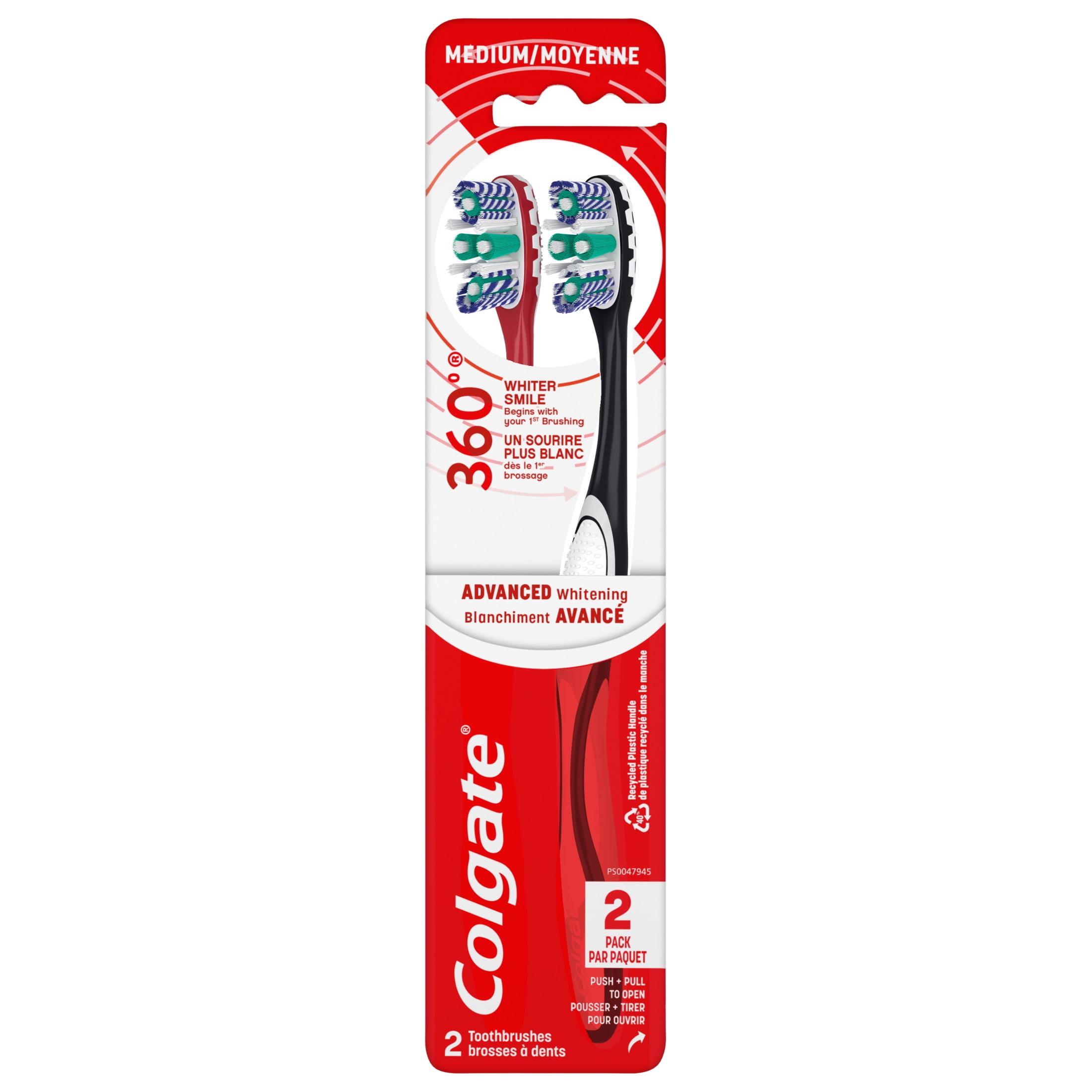 (3 pack) Colgate 360 Optic White Advanced Adult Manual Whitening Toothbrush, Medium, 2 Pack