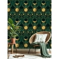 thumbnail image 5 of Vintage Peel and Stick Wallpaper Golden Sun Moon Floral Green Dark Wall Mural 23.6in x 9.8ft Self Adhesive Removable Wall Paper Renter Friendly Wallpaper for Nursery Bedroom Cabinets, 5 of 5