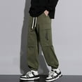 thumbnail image 2 of YUELONGHU Adult Men Casual Pants Mens Casual Pants Stretch Waist Mens Cargo Pants Ide Pockets Hop Joggers Japanese Streetwear Trousers Overalls Trend Pants, 2 of 9