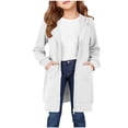 thumbnail image 4 of Girls Long Zip Up Hoodie Jacket, Teen Casual Loose Long Sleeve Hooded Sweatshirt Coat with Front Pockets, Kids Solid Lightweight Outerwear for Daily Outdoor School Wear(White,13-14 Years), 4 of 6