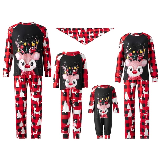 Conjuntos de pijamas familiares a juego Fiomva con estampados de Papá Noel, pijamas navideños para hombres, mujeres y niños.
