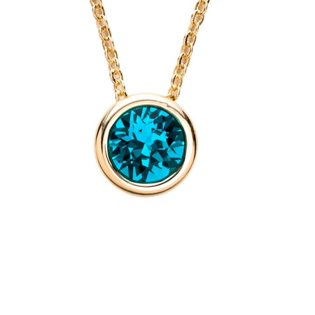 Crystal Luxe Gold Plated Swarovski Blue Zircon Crystal Birthstone Necklace