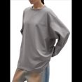 thumbnail image 3 of Camisetas de Larga Extragrandes para Mujer 2025, Camisetas Básicas de Cuello Redondo, Tops de Otoño, Ropa Informal de Entrenamiento Y2K Gris S, 3 of 10