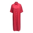 thumbnail image 4 of OSOLU Women Fashion Solid Color Elegant Casual Loose Short Sleeve Button Skirt Long Pocket Shirt Dress Leisure Sundress Wedding Guest Dresses For Women, 4 of 5