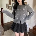 thumbnail image 1 of Cárdigan de punto con lazo para mujer, otoño e invierno 2023, nueva versión coreana, diseño suelto, estilo suave, chaqueta tipo suéter elegante, 1 of 5