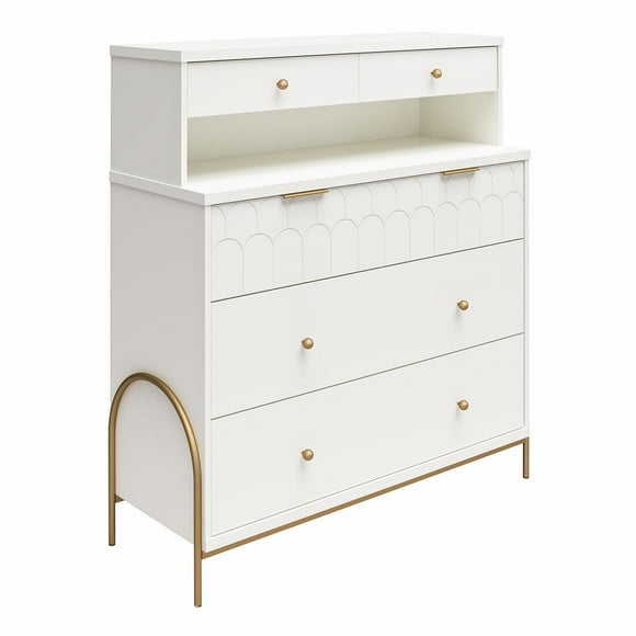 CosmoLiving Anastasia 4 Drawer Dresser w/ Hutch, White