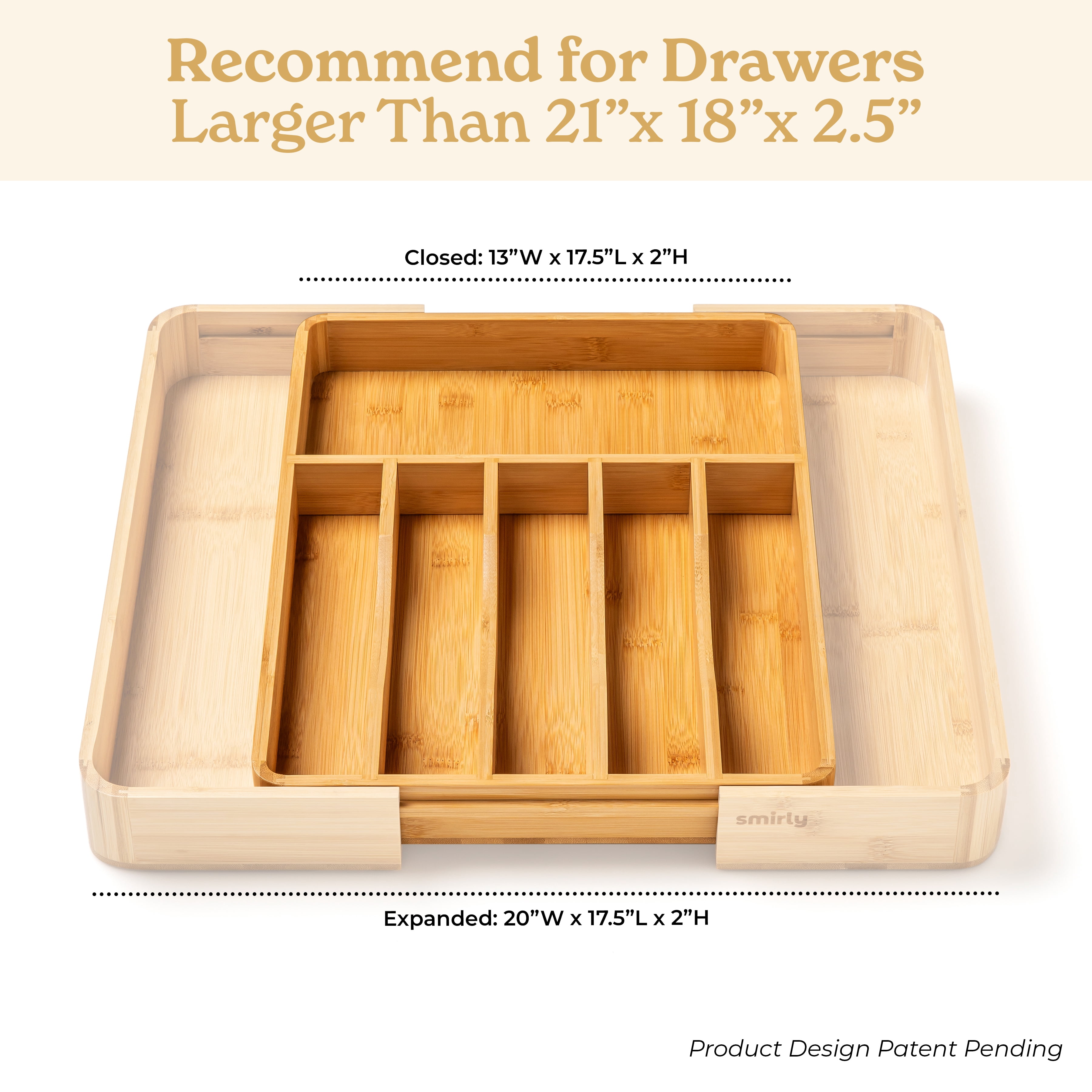 SMIRLY 8-Piece Bamboo Drawer Organizer Set - Kitchen Utensil, Bathroom & Office Storage Solutions