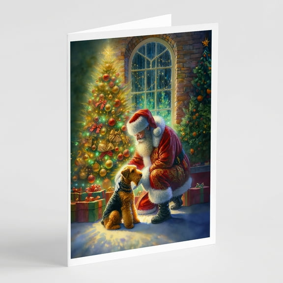 Airedale Terrier and Santa Claus Greeting Cards Pack of 8 7 in x 5 in