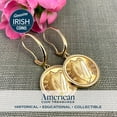 thumbnail image 2 of Earrings Irish Half Penny Coin Jewelry- Fish Hook Style- Goldtone Bezel-Minted in Ireland Featuring Harp Side, 2 of 5