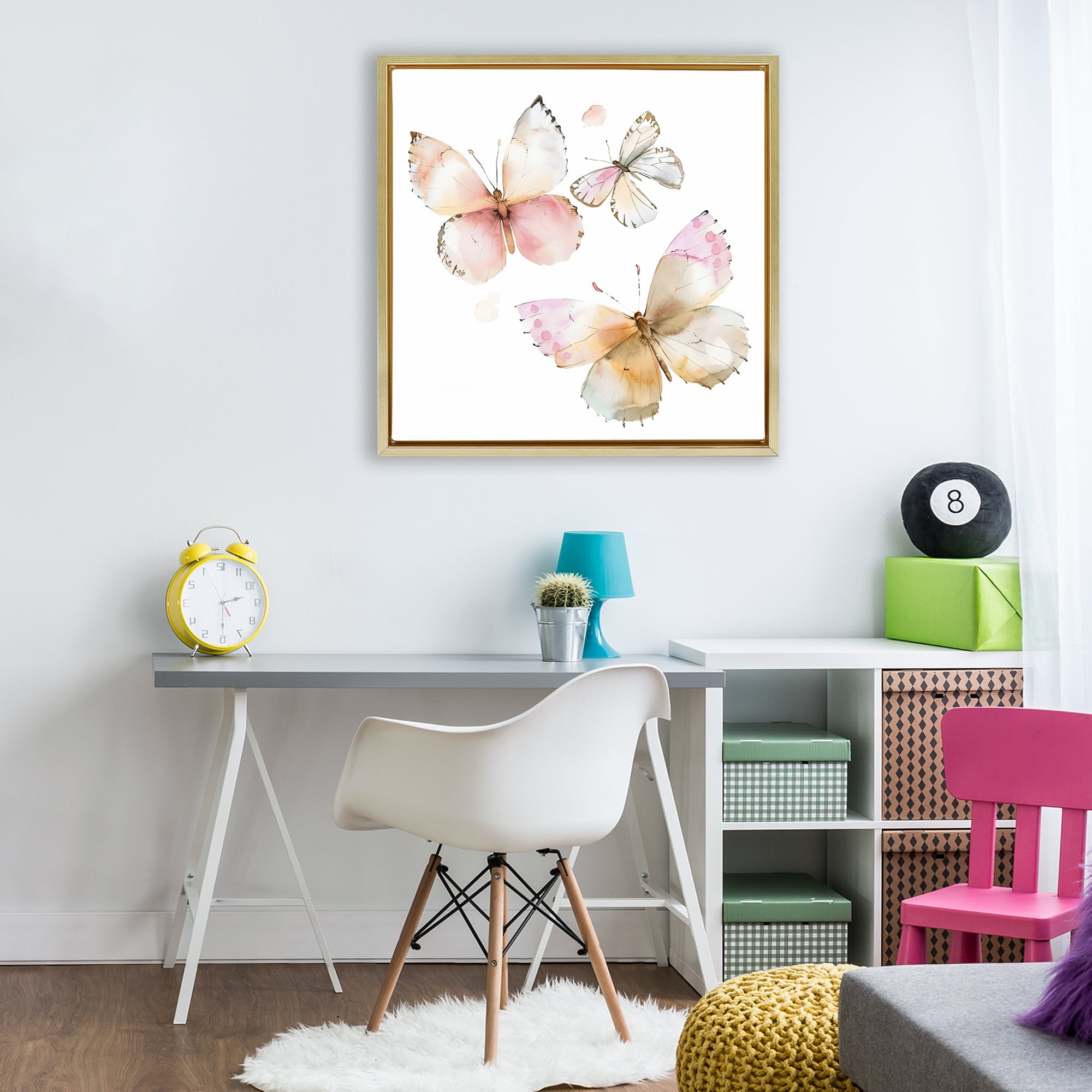 Stupell Industries Pink Watercolor Butterfly Trio Gold Framed Floater Canvas Wall Art, design by Creative Studio