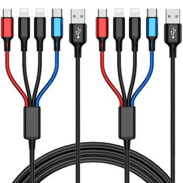 Multi Charging Cable,Multi Charger Cable Braided 4 in 1 Charging Cable,Multi USB Cable, Fast Charging Cord with IP/Type C/Micro USB Port for Cell Phones/Tablets/Samsung Galaxy & More(2Pack 4Ft)