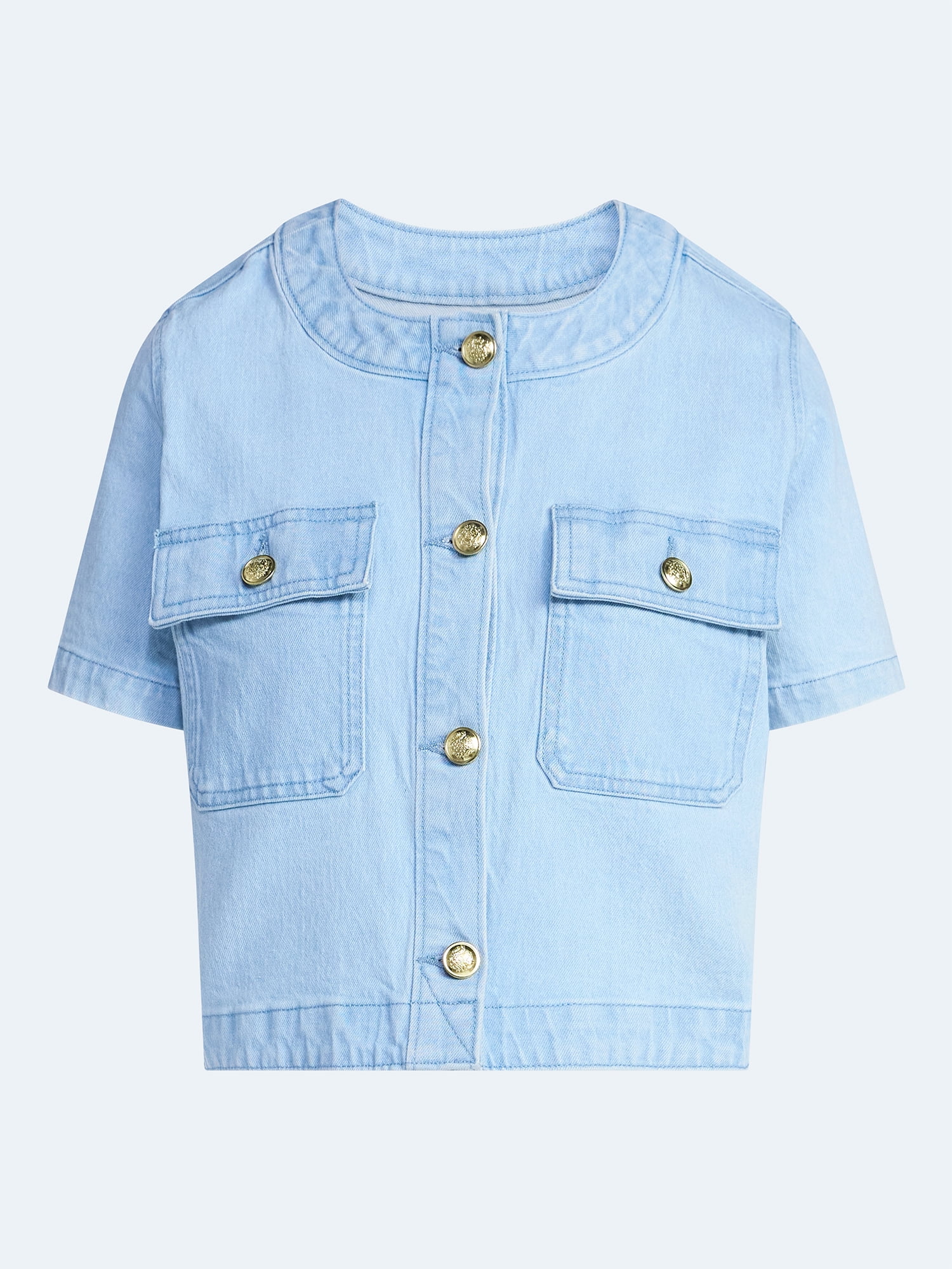 Free Assembly Women's Cropped Denim Jacket with Short Sleeves, Sizes XS-XXL