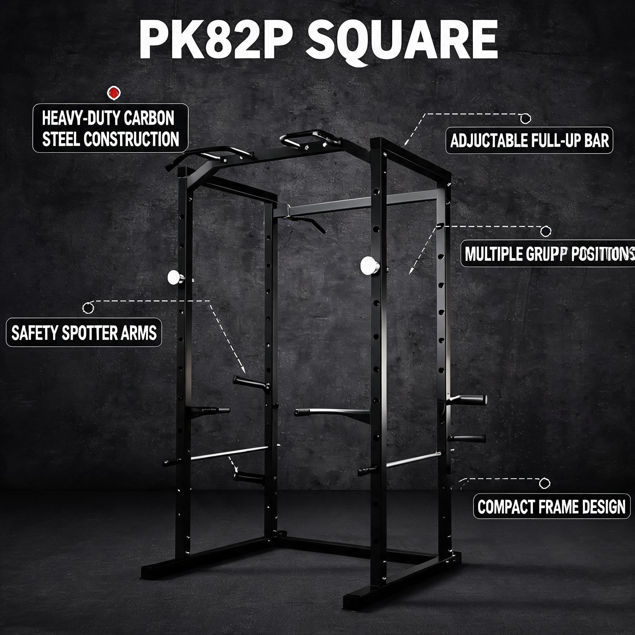 1100LB Heavy Duty Power Cage Squat Rack for Home Gym – Multi-Function Strength Training Rack with Pull-Up Bar, Dip Bars, J-Hooks, Adjustable Safety Spotters, Bench Press Support – Color: All Black