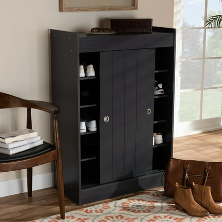 Baxton Studio Leone Modern and Contemporary Charcoal Finished 2-Door Wood Entryway Shoe Storage