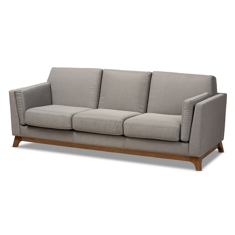 Baxton Studio Sava Mid-Century Modern Grey Fabric Upholstered Walnut Wood 3-Seater Sofa Baxton Studio Sava Mid-Century Modern Grey Fabric Upholstered Walnut Wood 3-Seater Sofa