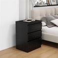 thumbnail image 2 of 19.7-Inch Black Solid Wood Nightstand with 3 Drawers and Storage Cabinet, 2 of 20