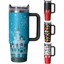Cute Cartoon Mouse 30 oz Tumbler with Handle and Straw Lid Gift for Boy Girl Water Bottle Travel Cup for Car Drink Cold and Hot Stainless Steel Double Wall Insulated Coffee Mug (dream castle)
