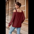 thumbnail image 2 of Blusa de Verano con Escote Cuadrado y Hombros Descubiertos para Mujer, Color Rojo Vino M, 2 of 8