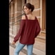 thumbnail image 2 of Blusa de Verano con Escote Cuadrado y Hombros Descubiertos para Mujer, Color Rojo Vino L, 2 of 8
