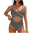 thumbnail image 1 of Bikini de Corte Alto de Mujer de Color Sólido con Cojín de Pecho, Correa sin Espalda Sexy sin Soporte de Acero, 1 of 5
